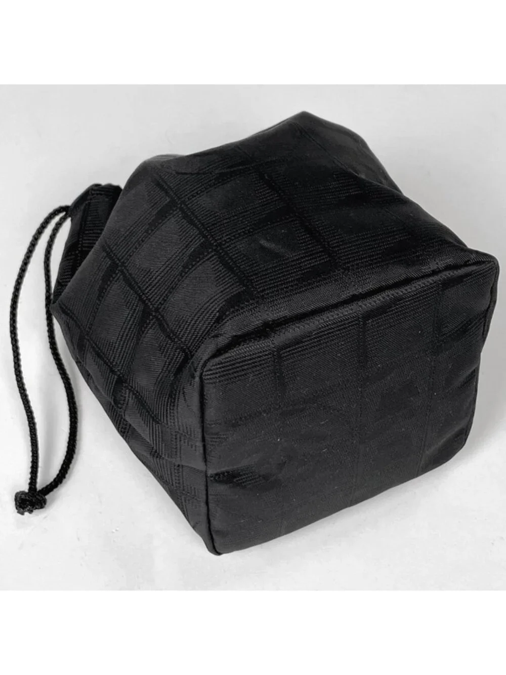 Chanel Makeup Pouch New Travel Line Drawstring Nylon Jacquard Black